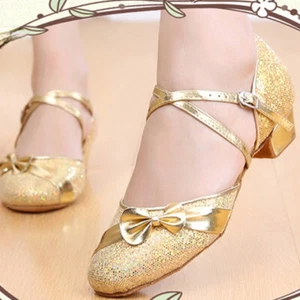 Kid Girl Ballroom Footwear Glitter 3D Bow Indoor Latin Shoes Salsa Tango Dancing - Picture 1 of 14
