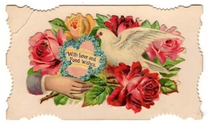 Vintage Beautiful Victorian Hidden name card With Love and Fond Wishes Dove - Picture 1 of 2