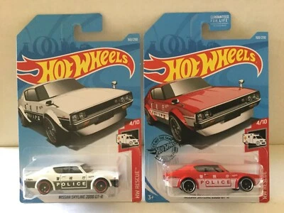 NISSAN SKYLINE Police Car Lot - 2019 Hot Wheels #160 White & Red Colors JDM - Image 1 of 3