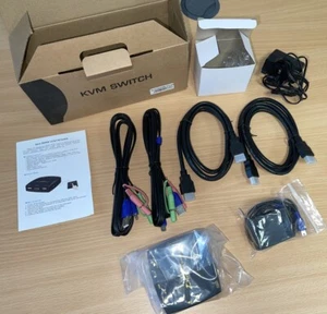 NewLink 2 Port Dual Monitor USB HDMI KVM Switch NLKVMHDMI-22CAB 3.5 mm Stereo - Photo 1/10