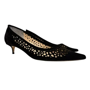 Butter Italy Black Suede Kitten Heel Pumps Cut-Out Pointed Toe Womens Shoes Sz 9 - Picture 1 of 12