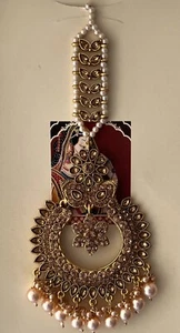 Indian Pakistani Maang Tikka Gold Stones Design Large Head Piece / Tikka Bridal - Picture 1 of 12