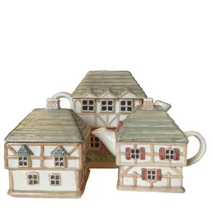 Country Village Tea Pot Set W/ Cream & Sugar Box & Lids 6.5” X 5.5” X 4.5”n - Picture 1 of 13