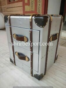 Vintage Bedside trunk chest aluminium aviator home bar hotel furniture storage