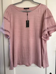 NWT Cable Gauge Knit Boho Top Shirt Tunic Short Sl Stretch Plus Sz 3X Mauve - Picture 1 of 3