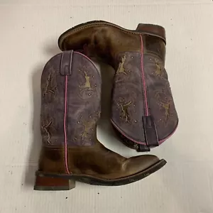 Laredo Women's Lola Square Toe Western Cowboy Boots Brown Purple 5657 Sz 8.5 - Picture 1 of 20