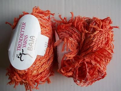 Trendsetter Baja bulky eyelash yarn, cotton blend, orange,  lot of 2 (38 yds ea) - Image 1 of 3