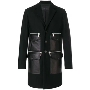 DSQUARED2 Wool Leather Coat With Zipped Pockets Black Size 50 - RP £2290.00 - Picture 1 of 11