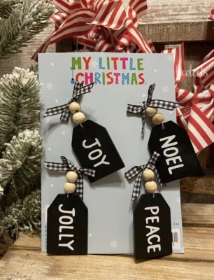 Mini FARMHOUSE Ornaments CHRISTMAS Black & White Ornaments Set of 4 JOY PEACE - Image 1 of 4