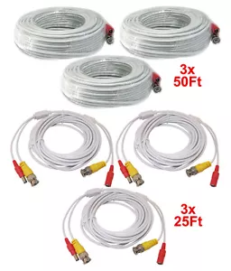 3pcs 50 Feet & 3pcs 25 Feet White Cable CCTV Security Camera Power Video Cable - Picture 1 of 5