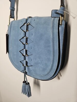 Vince Camuto Ancel Azul Haven Solapa Bandolera Gamuza Cuero Sillín Bolso Azul Nuevo Foto 1 de 4