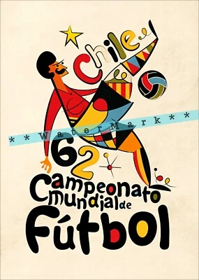 Fútbol Fútbol Fútbol Deportes 1962 Chile Sudamérica Vintage Póster Estilo Retro Arte Foto 1 de 4