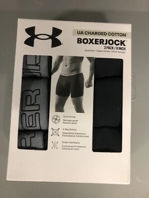 Under Armour Boxerjock Charged Cotton 3 Pack Underwear 6”  Men’s Small Black New - Image 1 of 2