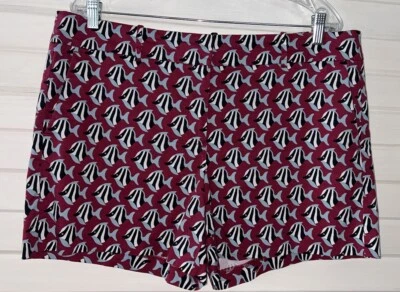 ANN TAYLOR 14 码勃艮第白色灰色斑马鱼休闲短裤弹力棉二手状况完好 — 第 1/4 张图片
