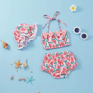 Toddler Baby Girl's 3 Piece Swimsuits Watermelon Prints Bikini Bathing Swimwear - Picture 1 of 11