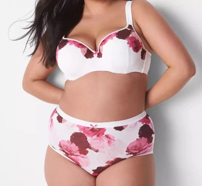 Sujetador Lane Bryant CACIQUE Balconette BLANCO ROSA FLORAL Talla 36K 38JJ 40J 34KK Nuevo Foto 1 de 3