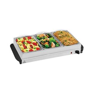 Buffet Warmer Food Server Hot Plate 3 Tray Adjustable Temp 200W Chafing Dish