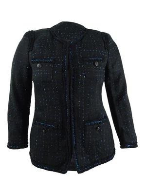 Blazer para mujer Anne Klein metálico con volantes (12, negro Anne/abeto) Foto 1 de 2