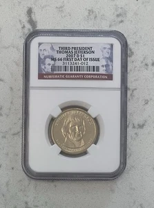 2007-D Thomas Jefferson 3rd President $1 Dollar Coin.  NGC MS-66 FDOI. - Picture 1 of 2