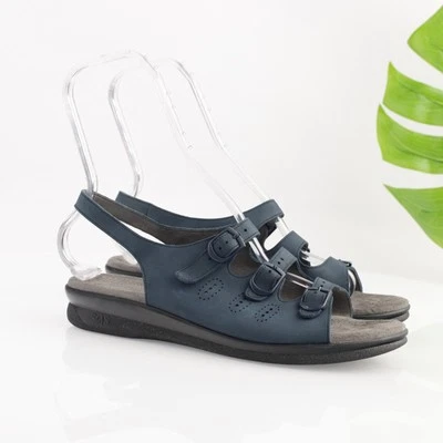 SAS Womens Trio II Sandal Size 11 M Blue Leather Low Wedge Strappy Tripad Shoes - Image 1 of 4