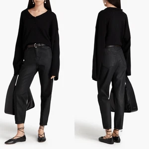TOTEME Coated Tapered Leg High Waisted Jeans Size 27 Black Minimalist Old Money - Picture 1 of 13