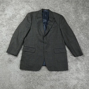 Vintage Ralph Lauren Jacket Men 42L Gray Blazer Wool Windowpane Knit Pocket - Picture 1 of 12