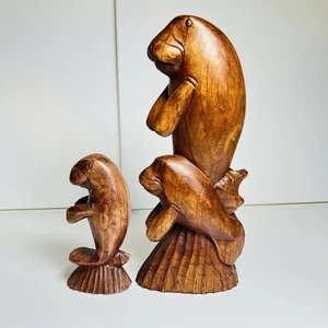 Geschnitzte Holz Seekuh Figur Set Holz Mid Century Modern Maritim Charmant - Bild 1 von 20