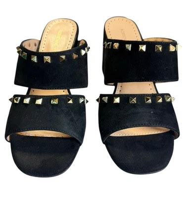 Adrienne Vittadini Negro Gamuza Tachonado Slide Mules Tacón Bloque Street Chic Talla 6M Foto 1 de 4