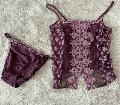 Victoria’s Secret Vintage Y2K Teddy Lencería Conjunto de 2 piezas Púrpura Floral Nuevo con Etiquetas Top Panty Foto 1 de 4