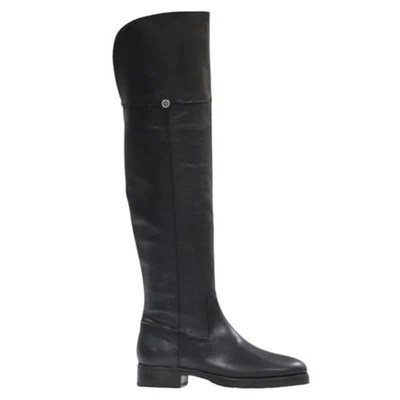 Bota Feminina Frye Tamanho 7.5 Preta Sobre o Joelho Couro Melissa Lug OTK NOVA SEM ETIQUETAS - Imagem 1 de 4