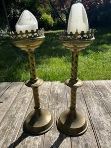 Antique Pair Of Brass Pricket Candlesticks Ecclesiastical Late 19th Century 43cm - Picture 1 of 17