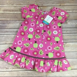 Chez Ami Girls Dress Sz 4 Patsy Aiken Peony Pink Floral Twill Green Brown NEW - Picture 1 of 3