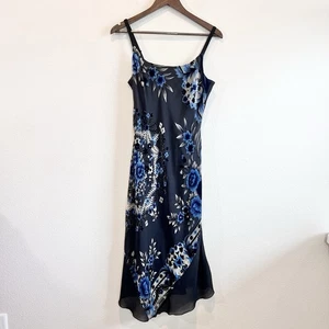 Vestido sin Mangas Floral Vintage Y2K Negro Azul Terciopelo Burnout Capricho Hada Mediano - Imagen 1 de 10