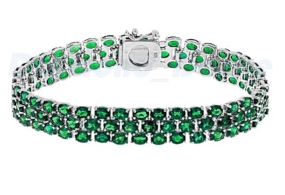 New Emerald 3 Row Tennis Bracelet White Gold over 925 Sterling Silver Three - Image 1 of 3