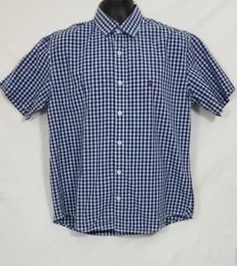 LP Louis Philippe Men's Button Front Blue Plaid Short Sleeves Shirt Size 42 cm - Picture 1 of 5