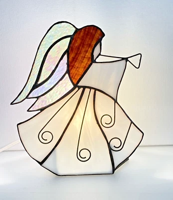 VTG Genuine Stained Glass Christmas Angel Table Accent Lamp Night Light 8" - NIB - Image 1 of 4