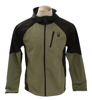 Spyder Men's L  Green Black Full Zip Hooded Soft Shell Jacket - Image 1 of 4