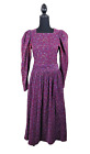 Vintage Kleid Laura Ashley Cord Wale mehrere Blumenmuster quadratischer Ausschnitt US-Größe 10 GC