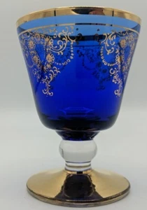 Potentially Mid Century Cobalt Blue Pedestal Glass With Gold Trim clean a1 UK ⭐⭐ - Picture 1 of 4