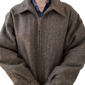 Woolrich Mens Brown Tweed Herringbone Wool Western Chore Jacket Sz L