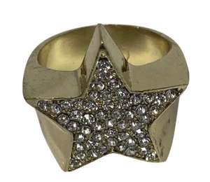 Chunky Gold Tone Crystal Pave Rhinestone 3D Star, Bling Star Ring Size 7 3/4 - Picture 1 of 6