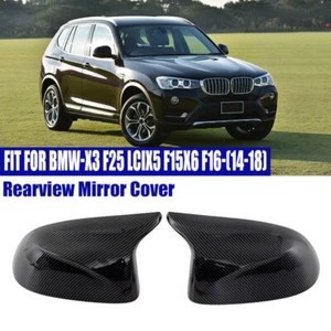 Carbon Black Wing Mirror Cover Caps Shell For BMW X3 F25 X5 F15 X6 F16 2014-2018 - Picture 1 of 13