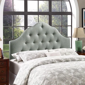 Sovereign Tufted Button Linen Fabric Upholstered King Headboard in Gray - Picture 1 of 8