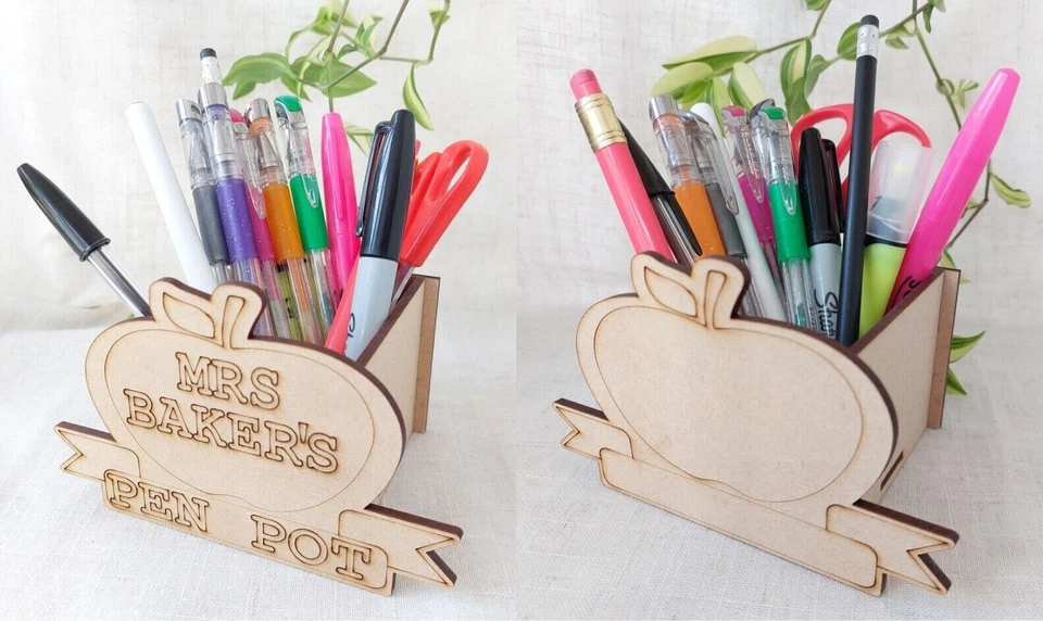 Personalised Wooden Apple Pencil Pot Pen Holder desk organiser pens pencils - Image 1 of 1