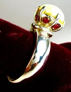 Art Deco 925 St. Silver Ring, With 7.86 Ct. Pearl & Rubies, Size R 1/2 - Bild 1 von 9