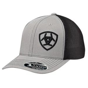 Ariat Mens Hat Baseball Cap Mesh Snap Back Logo Black Grey 1597706 - Picture 1 of 6