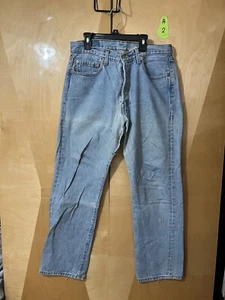 Levis 501 Mens Jeans W 33 L 30 Light Blue Denim Bottoms Vintage 90s Button Fly - Picture 1 of 11