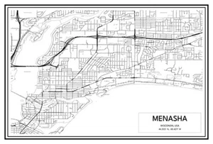 Menasha, WI, USA - Modern Minimalist Street Map Poster - Bild 1 von 5
