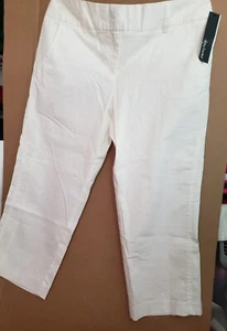 DAISY FUENTES Womens Size 12 White Wide Waist  Pants CAPRI  Flat Front Cotton Sp - Picture 1 of 11