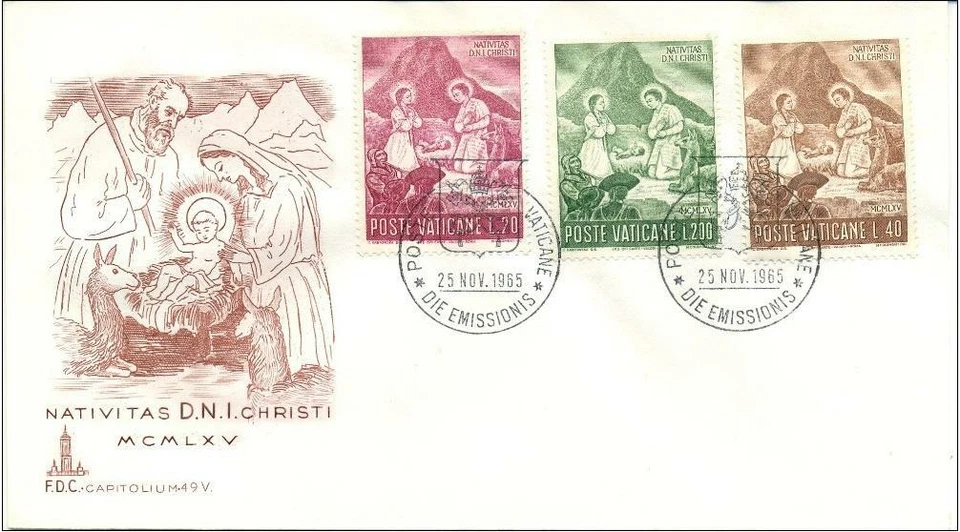 Vatican 1965 Christmas Nativity Holy Family Llama Paintings Art Religion FDC - Image 1 of 1